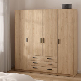 Savoy Wooden Wardrobe with 4 Doors 4 Drawers in Jackson Hickory