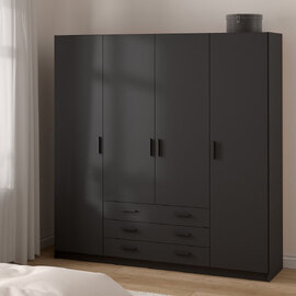 Savoy Wooden Wardrobe with 4 Doors 4 Drawers in Matt Grey