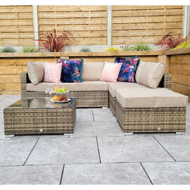 Saxen Rattan Garden Corner Sofa Set With Coffee Table In Brown