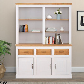 Sazelo Wooden Display Unit with 3 Doors in White and Stained Wax
