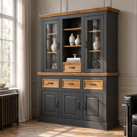 Sazelo Wooden Display Unit with 5 Doors in Anthracite and Stained Wax