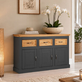 Sazelo Wooden Sideboard with 3 Doors in Anthracite and Stained Wax