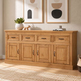 Sazelo Wooden Sideboard with 4 Doors in Natural