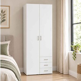 Scalia Wooden Large Wardrobe With 2 Doors 3 Drawers In White