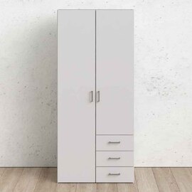 Scalia Wooden Small Wardrobe With 2 Doors 3 Drawers In White