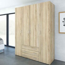 Scalia Wooden Wardrobe With 4 Doors 3 Drawers In Oak