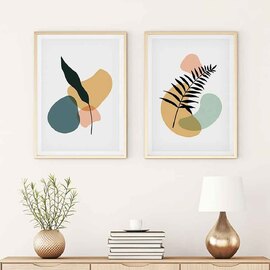 Scandi Wooden 20x30cm Botanical Leaf Wall Frame Set in Multicolour