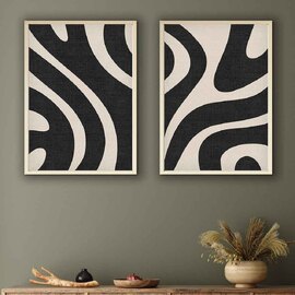 Scandinavian Wooden 20x30cm Organic Shapes Wall Frame Set in Black and White