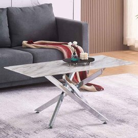 Sceptre Marble Effect Glass Top Coffee Table with Silver Legs