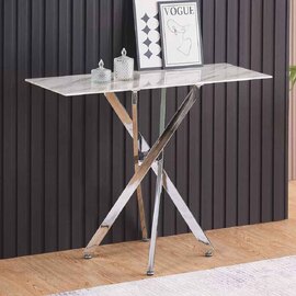Sceptre Marble Effect Glass Top Console Table with Silver Legs