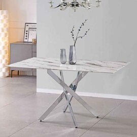 Sceptre Marble Effect Glass Top Dining Table with Silver Legs