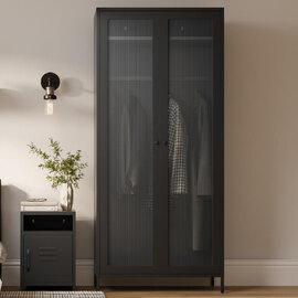 Seattle Steel Wardrobe With 2 Doors - Black