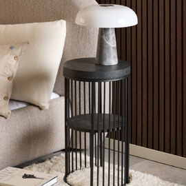 Seattle Wooden Round Bedside Cabinet In Black Marble Effect