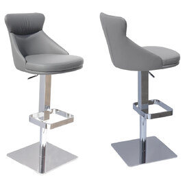 Sedalia Grey Faux Leather Bar Chairs In Pair