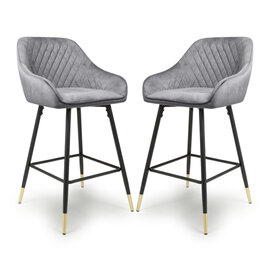 Sedona Grey Velvet Bar Stools With Metal Legs In Pair