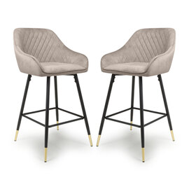 Sedona Mink Velvet Bar Stools With Metal Legs In Pair
