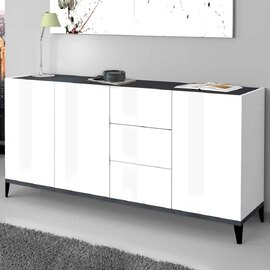 Seffner High Gloss Sideboard With 3 Doors 3 Drawers In White And Slate