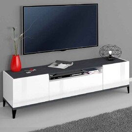 Seffner High Gloss TV Stand With 1 Door 2 Drawers In White And Slate