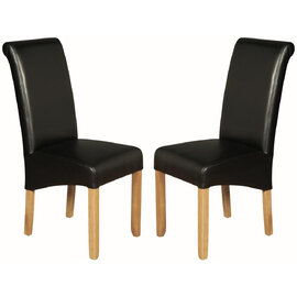 Seguin Black Leather Dining Chairs With Wooden Legs In Pair