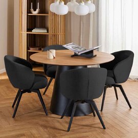 Seguin Oak Wooden Dining Table With 4 Dallas Chairs In Black