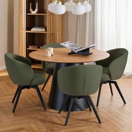 Seguin Oak Wooden Dining Table With 4 Dallas Green Chairs In Black