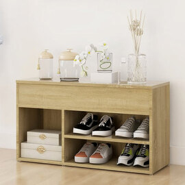 Seim Wooden Shoe Storage Bench With 2 Shelves In Sonoma Oak