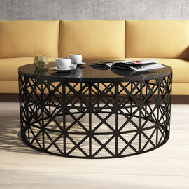 Selin Round Black Marble Effect Coffee Table with Metal Base