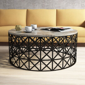 Selin Round White Marble Effect Coffee Table with Metal Base