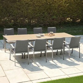 Selma Aluminium Garden 8 Seater Dining Set in Birch Effect