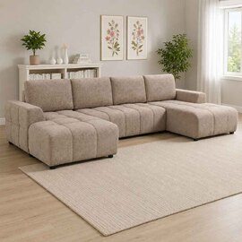 Selmira Fabric U Shape Corner Sofa in Beige