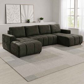 Selmira Fabric U Shape Corner Sofa in Green