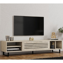 Selora Wooden TV Stand with Metal Legs in Travertine Marble Effect