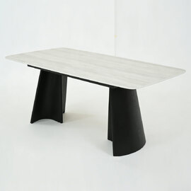 Senaro Grey Sintered Stone Top Dining Table with Black Base
