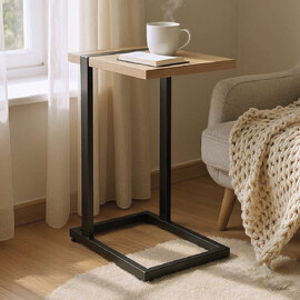 Senatobia Wooden End Table With Black Frame In Oak