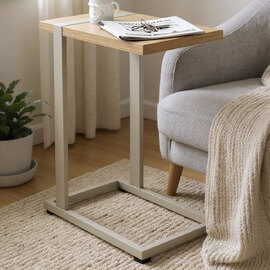 Senatobia Wooden End Table With Grey Frame In Oak
