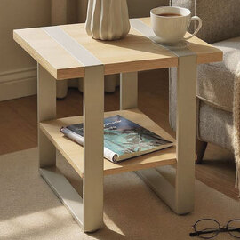 Senatobia Wooden Square End Table With Grey Frame In Oak