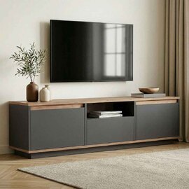 Sentinel Wooden TV Stand with 3 Doors in Anthracite and Atlantic Pine