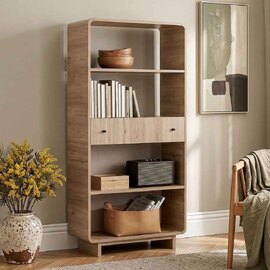 Senza Wooden Display Cabinet with 1 Drawer in Sepet Oak