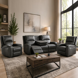 Seoul Fabric Electric Recliner 3+1+1 Seater Sofa Set in Grey