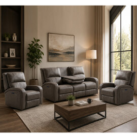 Seoul Fabric Electric Recliner 3+1+1 Seater Sofa Set in Taupe