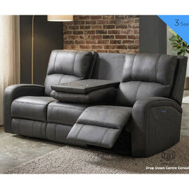 Seoul Fabric Electric Recliner 3 Seater Sofa in Grey