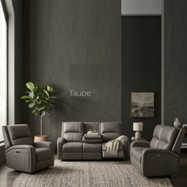 Seoul Fabric Electric Recliner Sofa Suite in Taupe