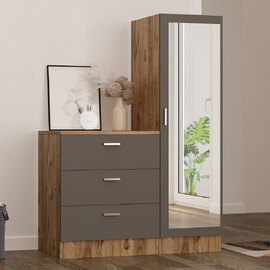 Serano Wooden Hallway With 1 Glass Door 3 Drawers In Atlantic Pine And Anthracite