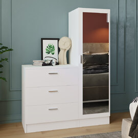 Serano Wooden Hallway With 1 Glass Door 3 Drawers In White