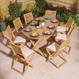 Serenity Wooden Oval Dining Table with 8 Chairs and Cushions in Natural