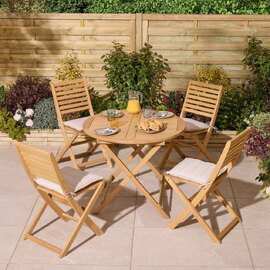 Serenity Wooden Round Dining Table with 4 Chairs and Cushions in Natural