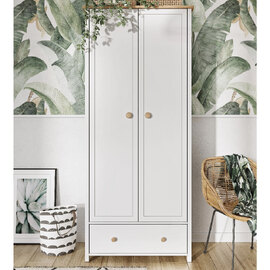 Sevilla I Wooden Wardrobe With 2 Doors In Matt White And Oak