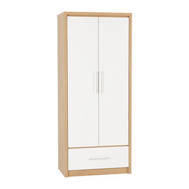 Samaira Wardrobe In White High Gloss With 2 Doors 1 Drawer