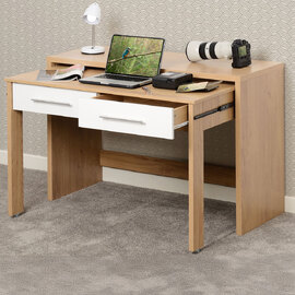 Samaira Slider Desk In White Gloss With 2 Drawers