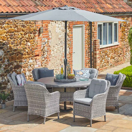 Sewanee Garden Ceramic Glass Top Dining Set with Deluxe 3.0m Parasol in Stone